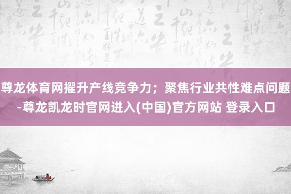 尊龙体育网擢升产线竞争力；聚焦行业共性难点问题-尊龙凯龙时官网进入(中国)官方网站 登录入口